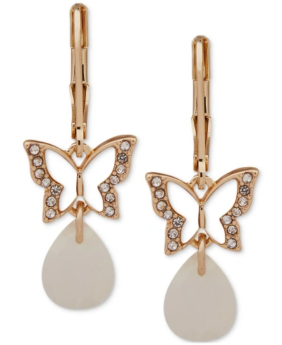 Lonna & Lilly Gold-tone Butterfly Stone Drop Earrings In White