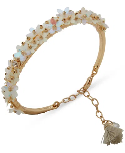 Lonna & Lilly Gold-tone Crystal & Flower Cluster Cuff Bracelet In Silver
