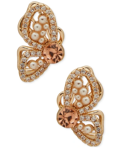 Lonna & Lilly Gold-tone Crystal & Imitation Pearl Butterfly Stud Earrings In Blush
