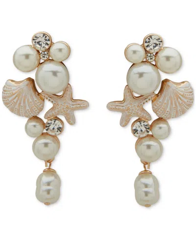 Lonna & Lilly Gold-tone Crystal & Imitation Pearl Sea-motif Drop Earrings
