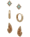 LONNA & LILLY GOLD-TONE CRYSTAL BUTTERFLY EARRINGS SET