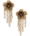 LONNA & LILLY GOLD-TONE CRYSTAL FLOWER & DECORATED CHAIN STATEMENT EARRINGS