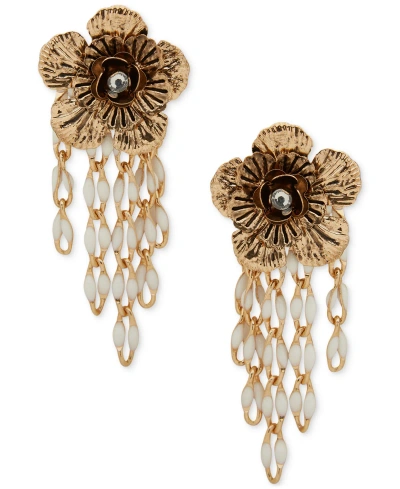 Lonna & Lilly Gold-tone Crystal Flower & Decorated Chain Statement Earrings In White