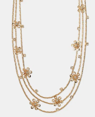 Lonna & Lilly Gold-tone Crystal Flower Layered Necklace, 16" + 3" Extender