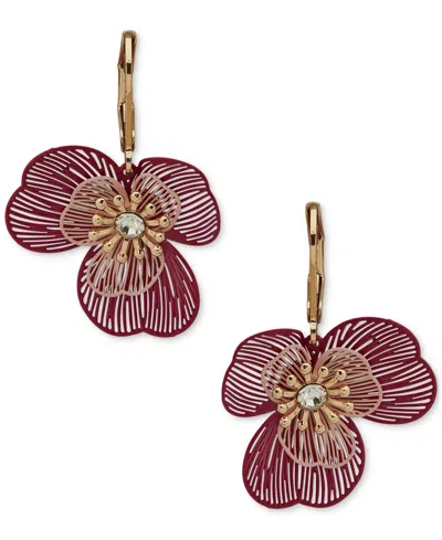 Lonna & Lilly Gold-tone Crystal Openwork Flower Drop Earrings In Pink