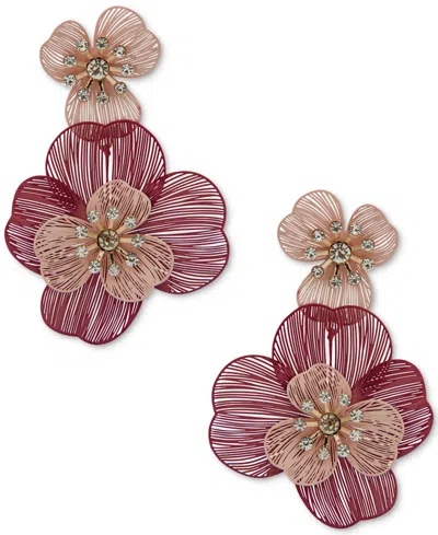 Lonna & Lilly Gold-tone Crystal Openwork Flower Statement Earrings In Pink