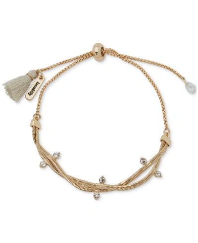 Lonna & Lilly Gold-tone Crystal Twisted Stone Chain Slider Bracelet In Crystal Wh