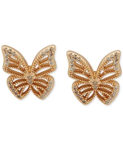 Lonna & Lilly Gold-tone Cubic Zirconia Beaded Butterfly Stud Earrings In White