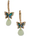 Lonna & Lilly Gold-tone Glass Stone & Abalone Butterfly Drop Earrings In Turq,aqua
