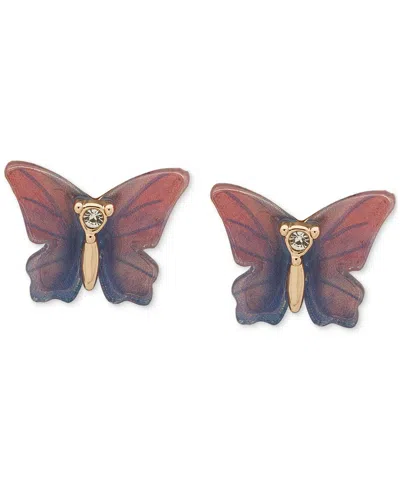 Lonna & Lilly Gold-tone Glass Stone Etched Butterfly Stud Earrings In Purple