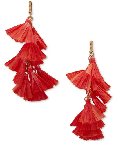 Lonna & Lilly Gold-tone Green Raffia Statement Earrings In Red