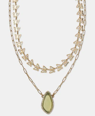 Lonna & Lilly Gold-tone Green Stone Butterfly Layered Necklace, 16" + 3" Extender