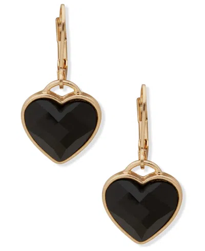 Lonna & Lilly Gold-tone Heart Drop Earrings In Black