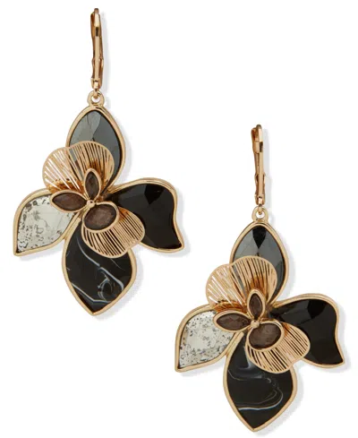 Lonna & Lilly Gold-tone Large Flower Drop Earrings In Black