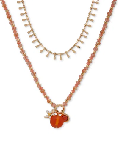 Lonna & Lilly Gold-tone Mixed Bead Layered Pendant Necklace, 16" + 3" Extender In Red