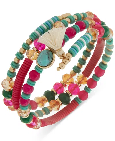 Lonna & Lilly Gold-tone Mixed Stone & Bead Coil Bracelet In Multi
