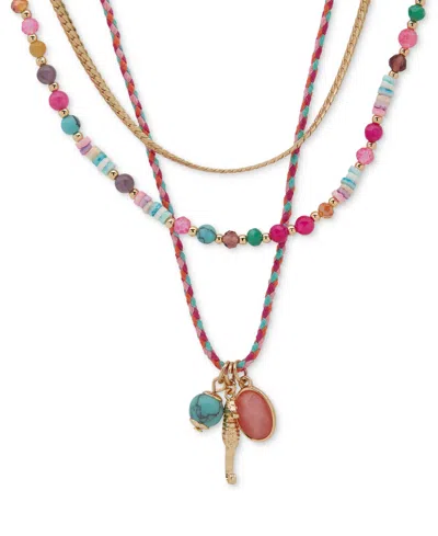 Lonna & Lilly Gold-tone Mixed Stone & Chain Layered Pendant Necklace, 16" + 3" Extender In Multi