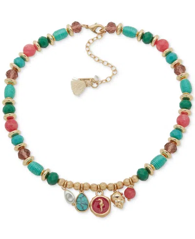 Lonna & Lilly Gold-tone Mixed Stone & Thread-wrapped Beaded Sea-motif Charm Necklace, 16" + 3" Extender In Multi