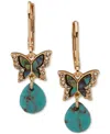 Lonna & Lilly Gold-tone Mixed Stone Butterfly Drop Earrings In Turquoise