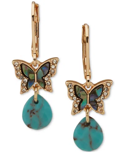 Lonna & Lilly Gold-tone Mixed Stone Butterfly Drop Earrings