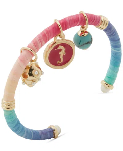 Lonna & Lilly Gold-tone Mixed Stone Sea-motif Charm Raffia-wrapped Cuff Bracelet In Multi