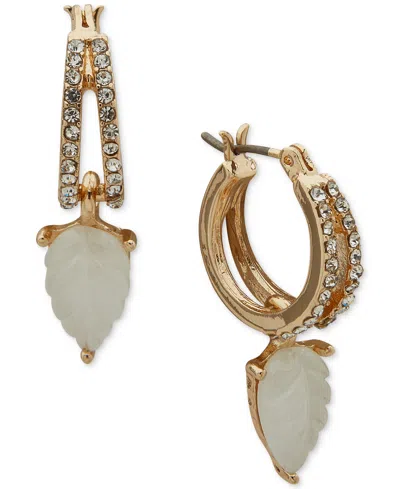 Lonna & Lilly Gold-tone Mother-of-pearl Leaf Charm Pave Split-hoop Earrings In Silver