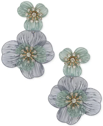 Lonna & Lilly Gold-tone Multi Layered Flower Double Drop Earrings