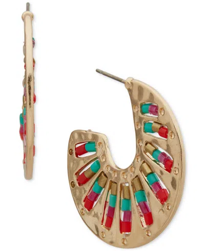 Lonna & Lilly Gold-tone Multicolor Beaded Medium C Hoop Earrings, 1.25"