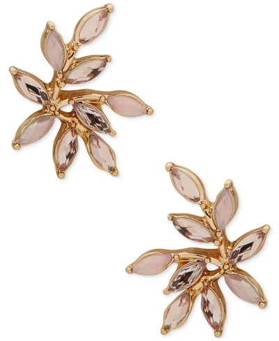 Lonna & Lilly Gold-tone Navette Stone Leaf Stud Earrings In Pink