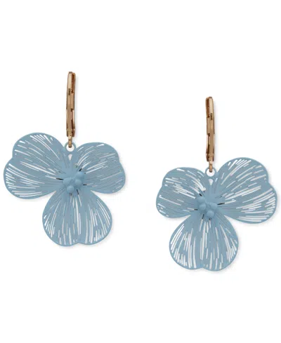 Lonna & Lilly Gold-tone Open Flower Leverback Drop Earrings In Blue