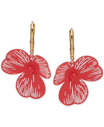 Lonna & Lilly Gold-tone Open Flower Leverback Drop Earrings In Coral