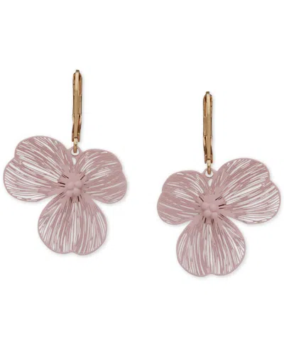 Lonna & Lilly Gold-tone Open Flower Leverback Drop Earrings In Pink