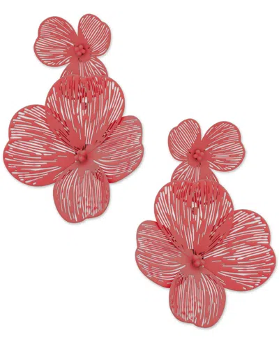 Lonna & Lilly Gold-tone Openwork Flower Double Drop Earrings In Coral