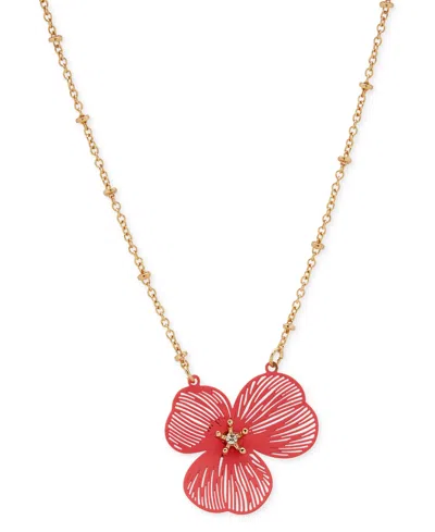 Lonna & Lilly Gold-tone Openwork Flower Pendant Necklace, 16" + 3" Extender In Coral