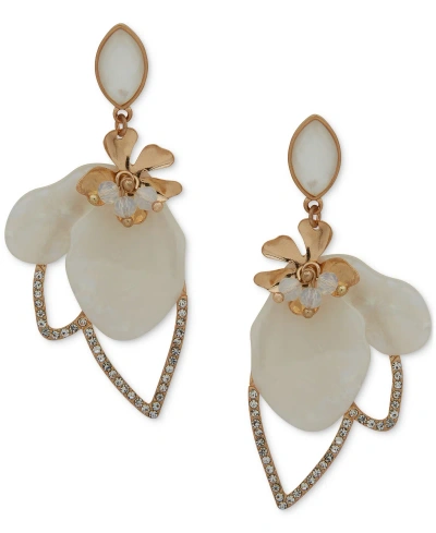 Lonna & Lilly Gold-tone Pave & Bead Flower Drop Earrings In White