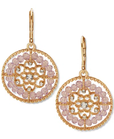 Lonna & Lilly Gold-tone Pave & Bead Flower Round Drop Earrings In Lavender