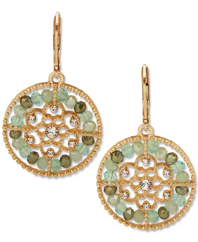 Lonna & Lilly Gold-tone Pave & Bead Flower Round Drop Earrings In Seafoam