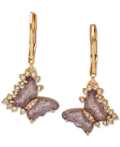 Lonna & Lilly Gold-tone Pave & Color Butterfly Drop Earrings In Lavender