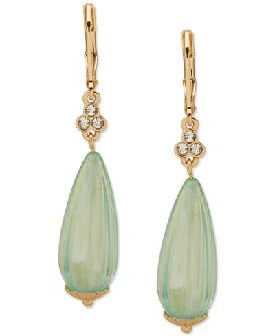 Lonna & Lilly Gold-tone Pave & Fluted Bead Drop Earrings In Seafoam