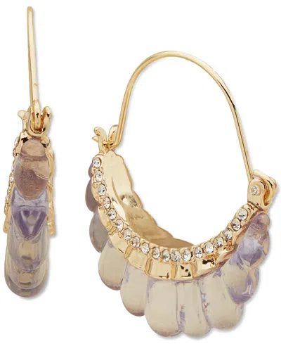 Lonna & Lilly Gold-tone Pave & Fluted Stone Hoop Earrings In Purple