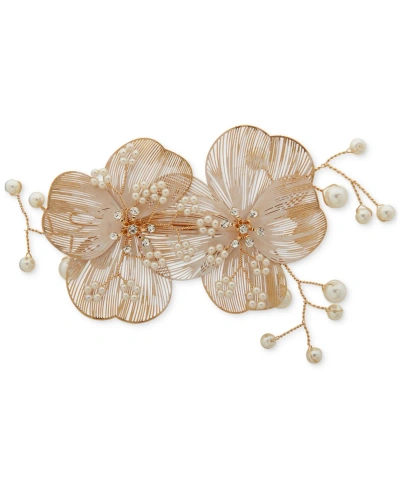 Lonna & Lilly Gold-tone Pave & Imitation Pearl Flower Hair Barrette In White