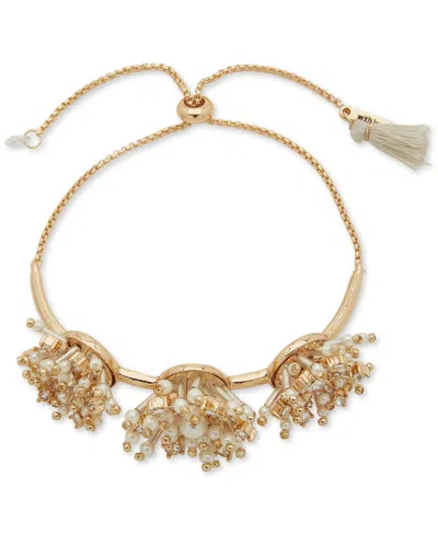 Lonna & Lilly Gold-tone Pave & Imitation Pearl Starburst Slider Bracelet In White