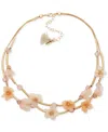 LONNA & LILLY GOLD-TONE PAVE & RIBBON FLOWER BEADED LAYERED NECKLACE, 16" + 3" EXTENDER