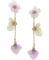 LONNA & LILLY GOLD-TONE PAVE & RIBBON FLOWER LINEAR DROP EARRINGS