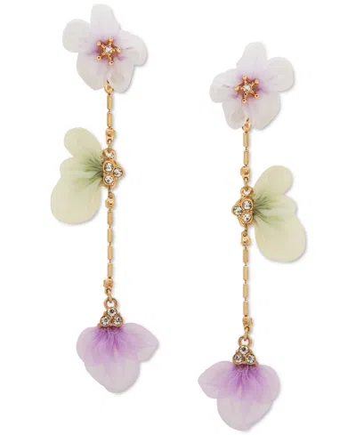 Lonna & Lilly Gold-tone Pave & Ribbon Flower Linear Drop Earrings In Multi