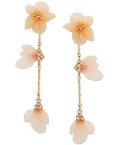 Lonna & Lilly Gold-tone Pave & Ribbon Flower Linear Drop Earrings In Orange