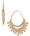 LONNA & LILLY GOLD-TONE PAVE & SHAKY BEAD STATEMENT HOOP EARRINGS
