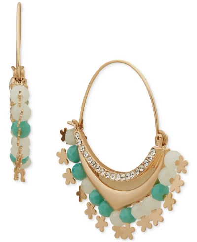 Lonna & Lilly Gold-tone Pave & Shaky Bead Statement Hoop Earrings In Green