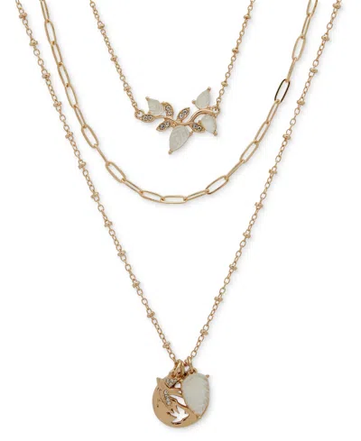 Lonna & Lilly Gold-tone Pave Bird & Mother-of-pearl Leaf Layered Pendant Necklace, 16" + 3" Extender In Silver