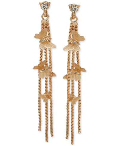 Lonna & Lilly Gold-tone Pave Butterfly Chain Linear Drop Earrings In White